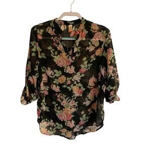 No Boundaries Sheer Floral Black Blouse Sz. M Cottagecore  Romantic Delicate